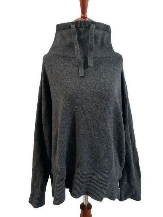 LOFT Sweaters - Ann Taylor LOFT Charcoal Gray Cowl Neck Drawstring Oversized Sweater Large